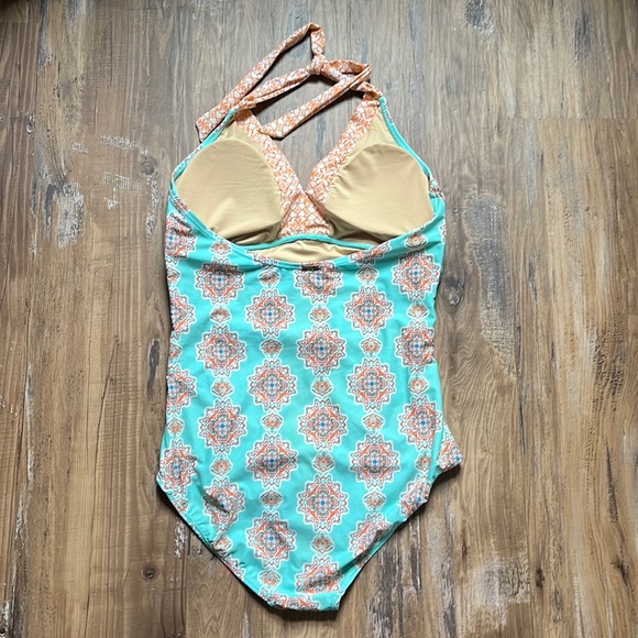 Cabana Life Teal/Orange Printed One Piece Bathing Suit - Picture 10 of 10